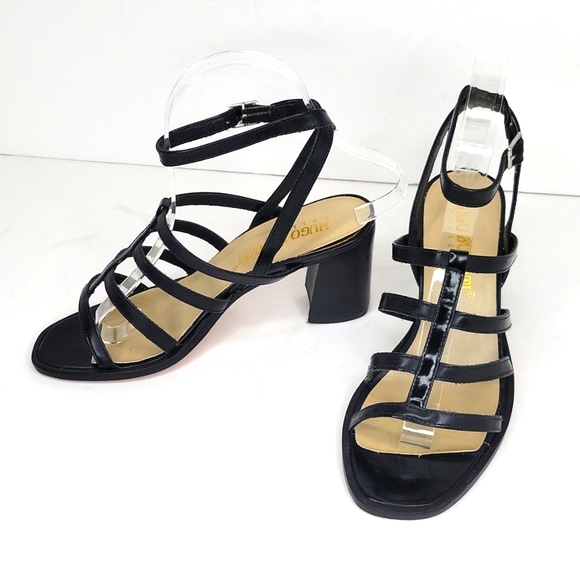 Black Leather High Heel Sandals Ankle Strap Made in Brazil 6 - Picture 2 of 16